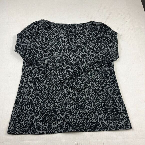 LOFT Knit Top Gray Black Paisley Heart Long Sleeve Stretch Work Casual Medium - Picture 9 of 10